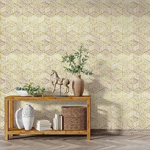 Image of Geometrical Gold Texture Self Adhesive Wallpaper Peel & Stick, Waterproof, Scratch Resistant 41cm x 244cm