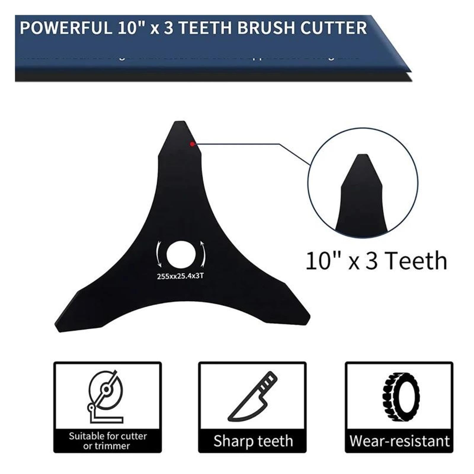 Cuchilla Cortadora De Cepillo De 3 Dientes, 255mm/10 Pulgadas De Diámetro, Deshierbe, Cortadora De Cuchillas, Accesorios De Repuesto para Cortacésped