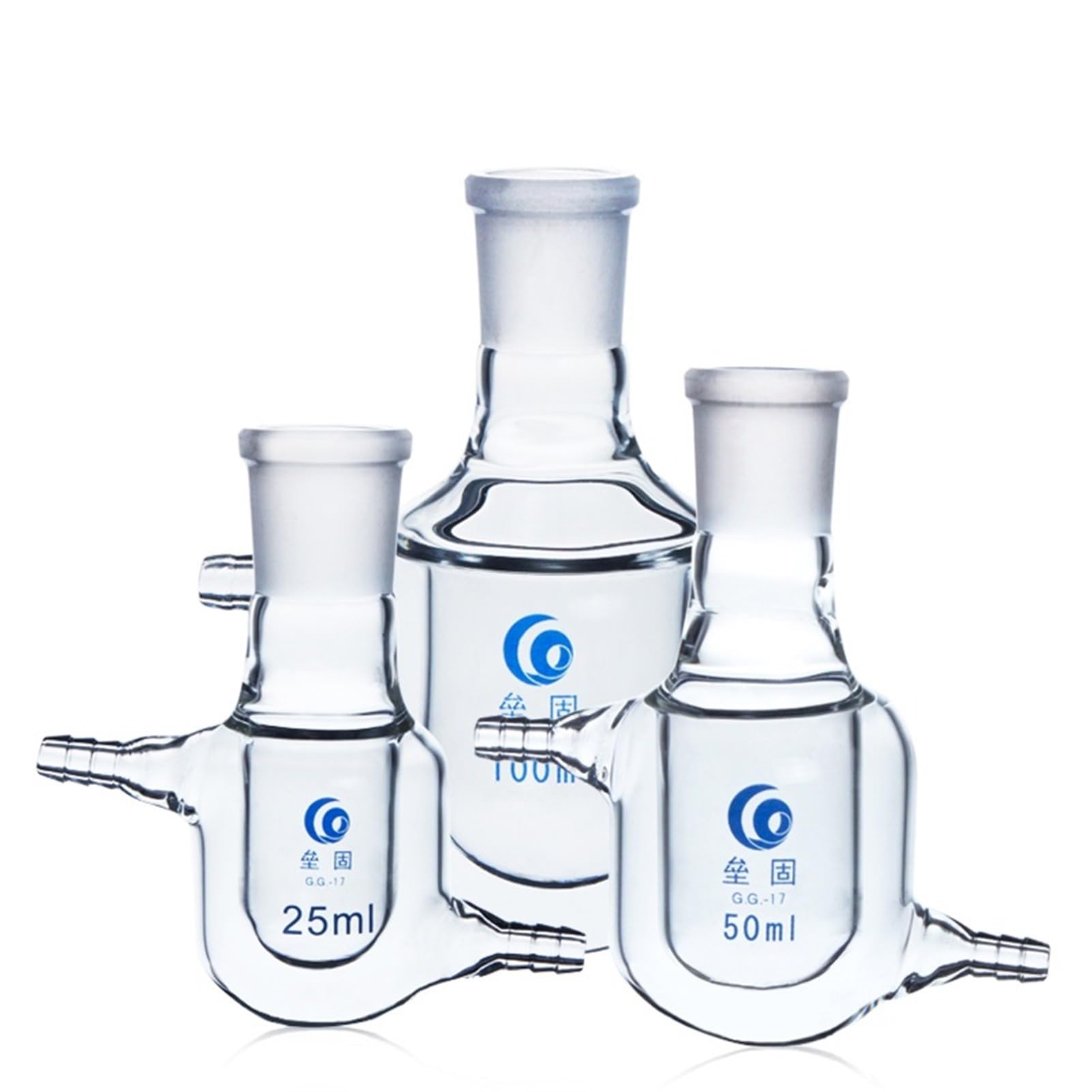 Frasco de vidrio para laboratorio, Frasco de reacción con camisa de un solo cuello Matraz de vidrio de silicato de pared gruesa Reactores de planta con camisa(250ml Caliber 24mm)