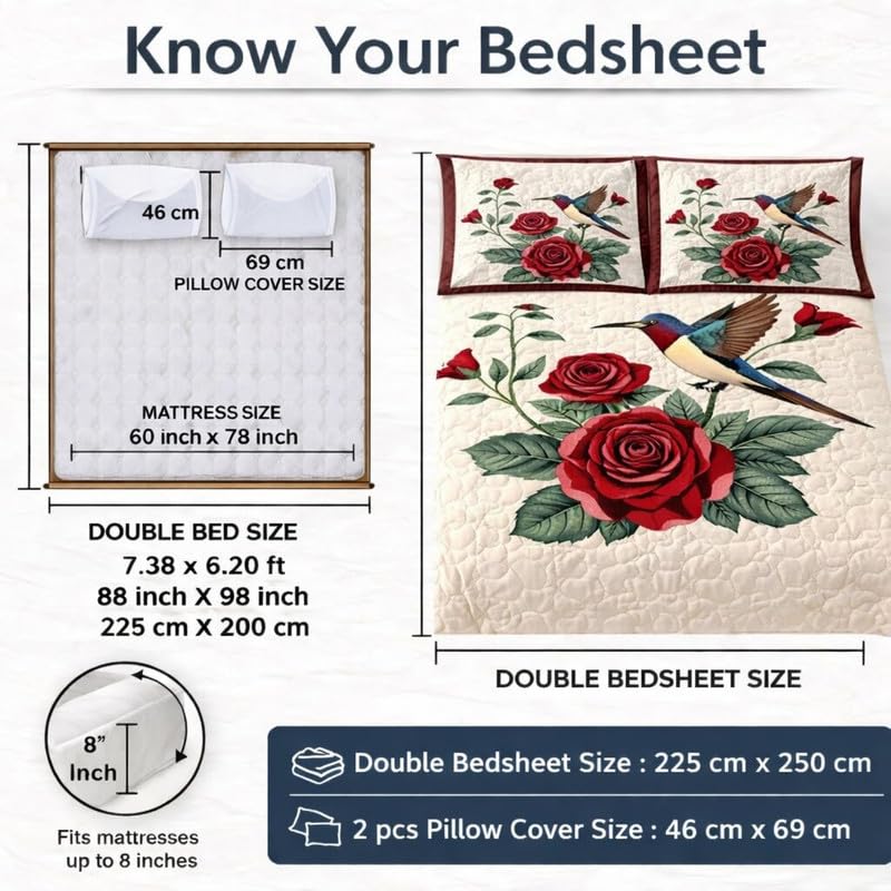 Image of Akshya Double Bedsheet King Size (90x100 Inch) with 2 Pillow Covers | 300 TC Microfiber Soft Bedsheet | Cream Rose Floral Printed Bedsheet for Double Bed