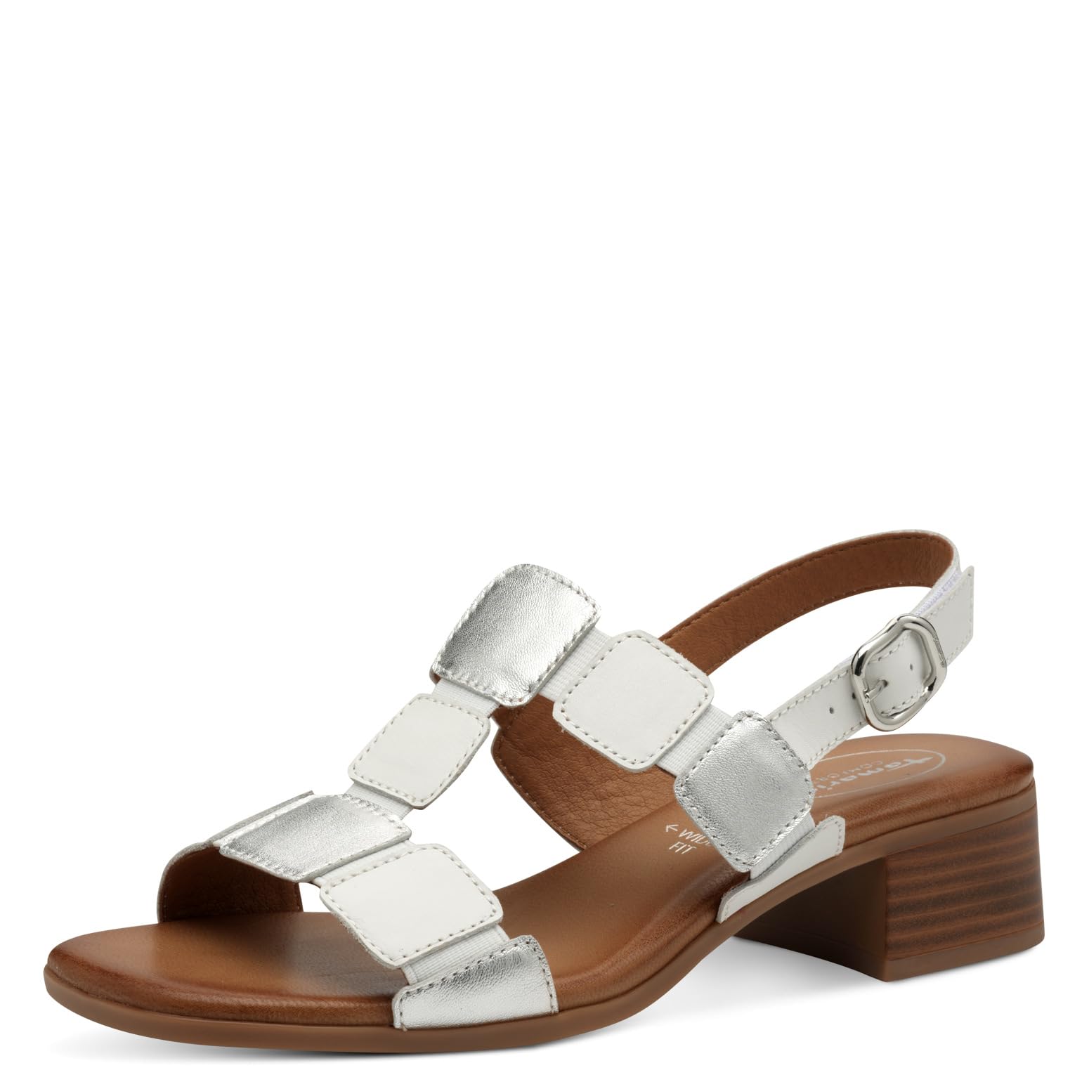 Tamaris Comfort Women’s Sandals with Heel Leather Adjustable Strap, White/Silver, 3,5 UK