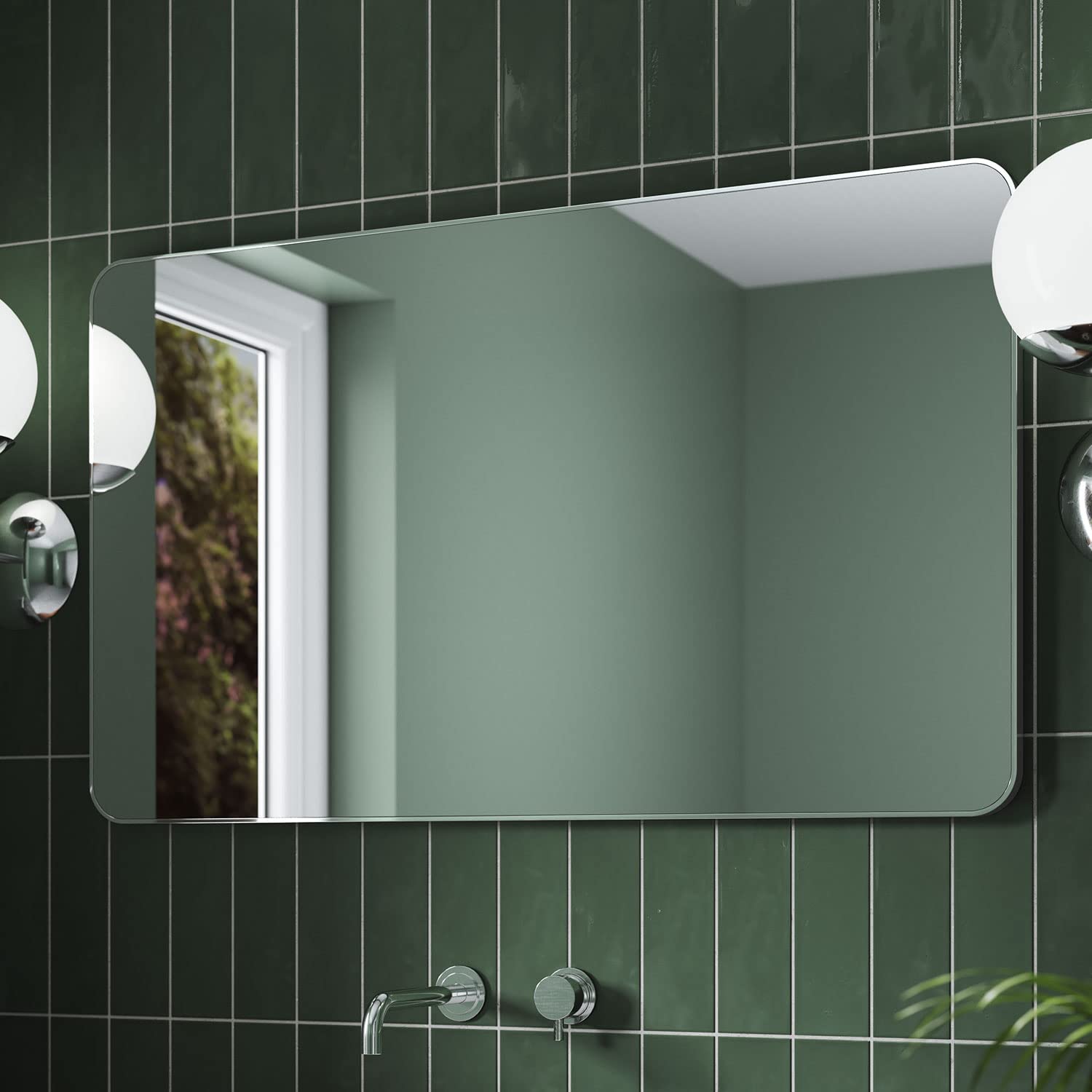 Pebble Grey Chrome Bathroom Mirror 1000x600mm - Jett Rotatable Bathroom Wall Mirror, Aluminium Framed Wall Mounted Vanity Bedroom Mirrors, Rectangular Mirrors for Bedroom, Living Room, and Hallways