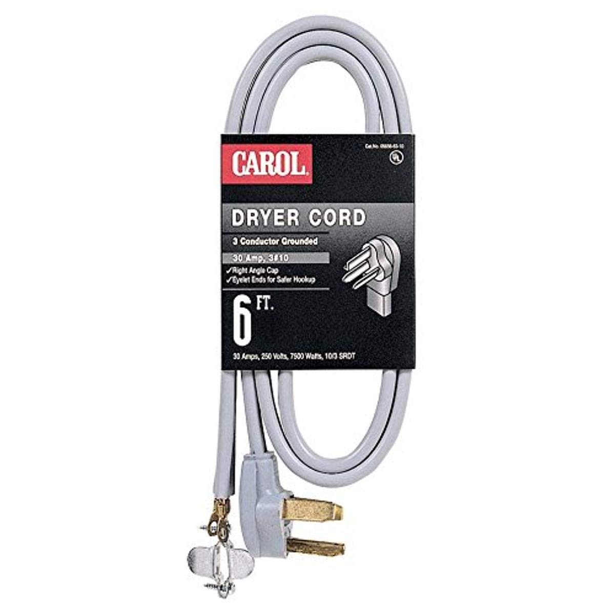 Buy Dryer Cord, 10 AWG, 3Conductor, 6', Gray Jacket, 250 Volts, 30
