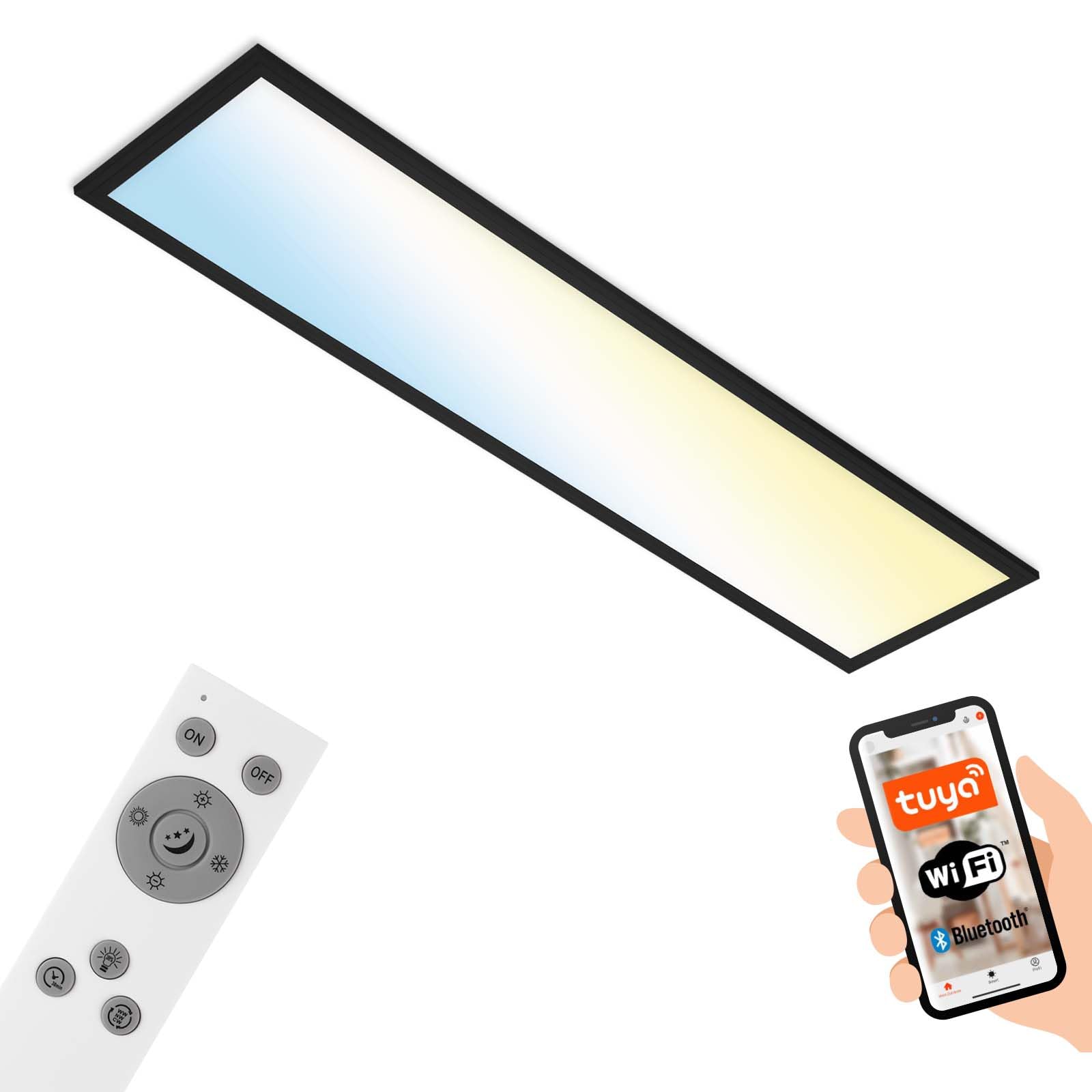 BRILONER - LED Deckenlampe flach Smart Home, funktioniert mit Alexa, einstellbar von warmweiß bis kaltweiß, Lampe, Deckenleuchte, LED Panel, Wohnzimmerlampe, 100x25x6,6 cm, Schwarz