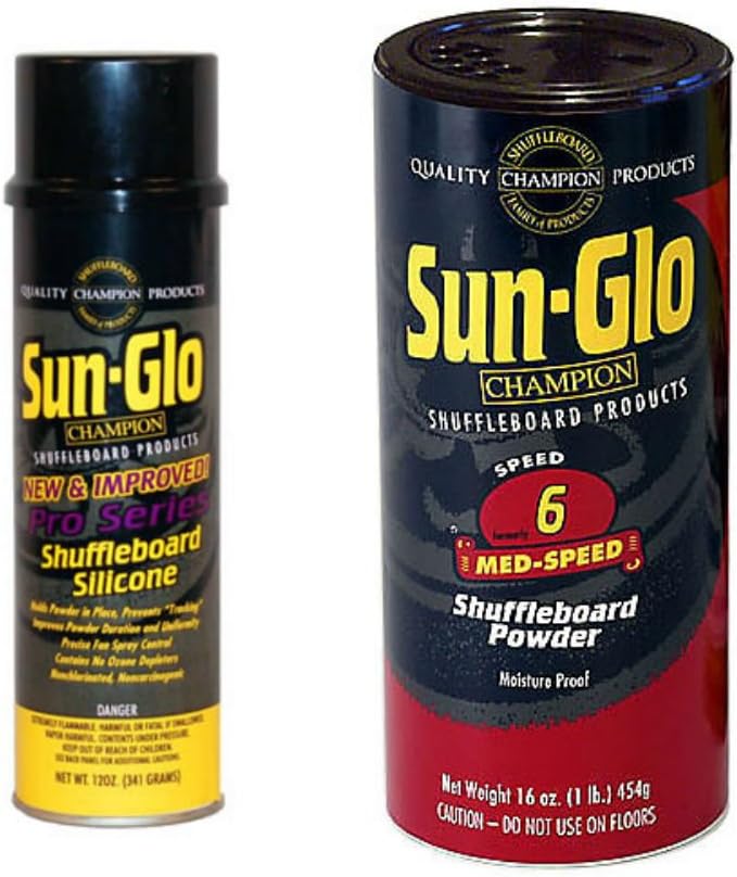 Sunglo Silicone Shuffleboard Spray (12 oz.) & #6 Speed Shuffleboard Powder Wax (16 oz.) Combo