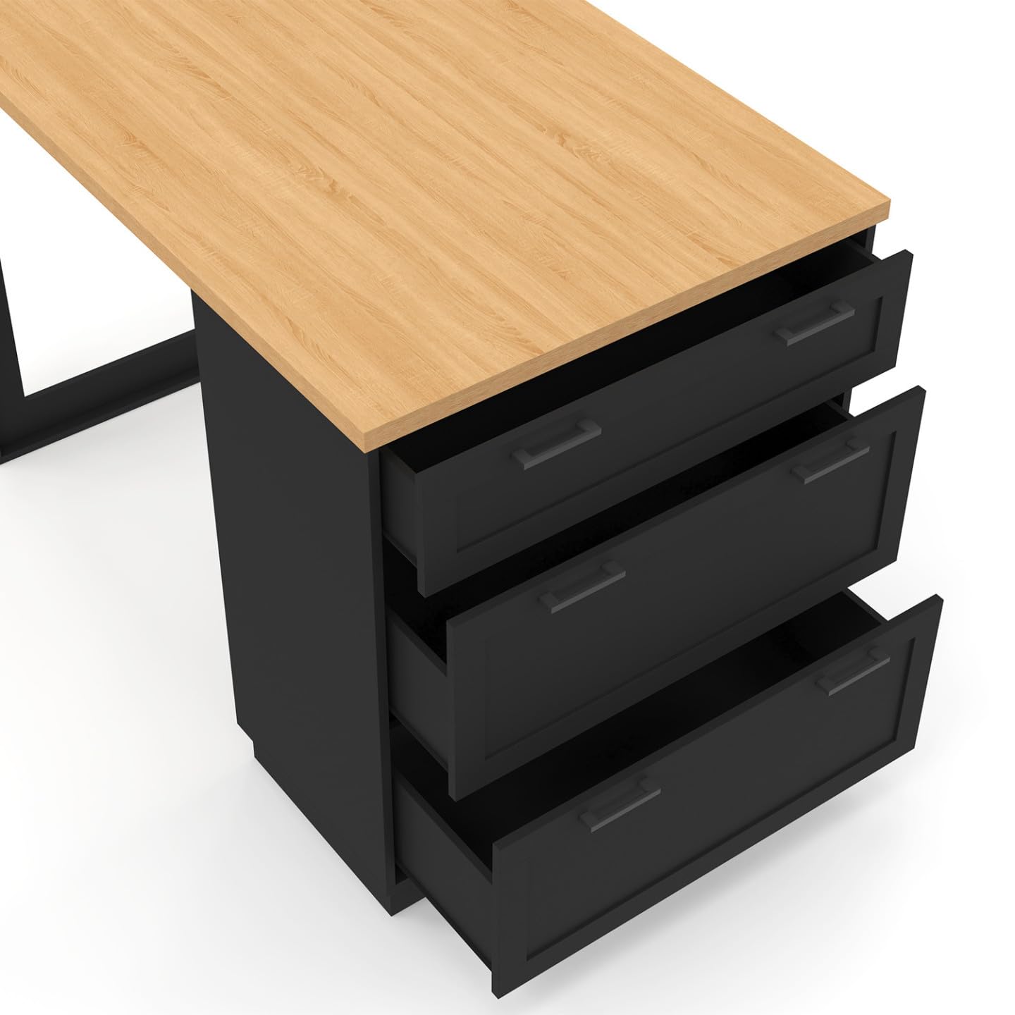 IDMarket - Ilot Central Mange-Debout 4 Personnes VITO 130 cm casserolier 3 tiroirs Noir et Plateau Bois