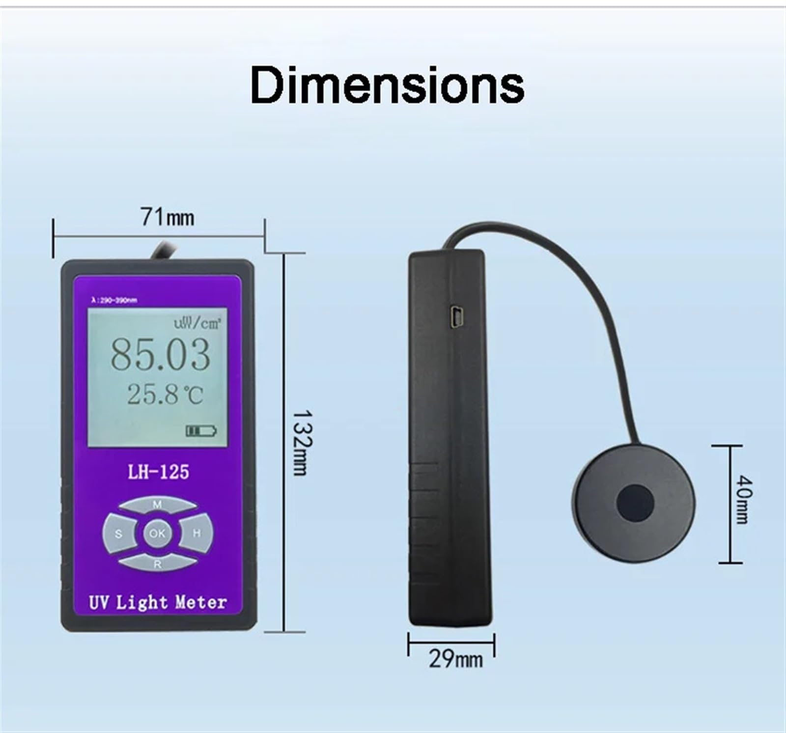 UV-Messgerät, UVA + UVB LH-125 Barriere Uv-durchlässigkeit Penetration Rate Bestrahlungsstärke Detektor Gesundheitseinheit UV Licht Meter,Kalibrierte Messwerte