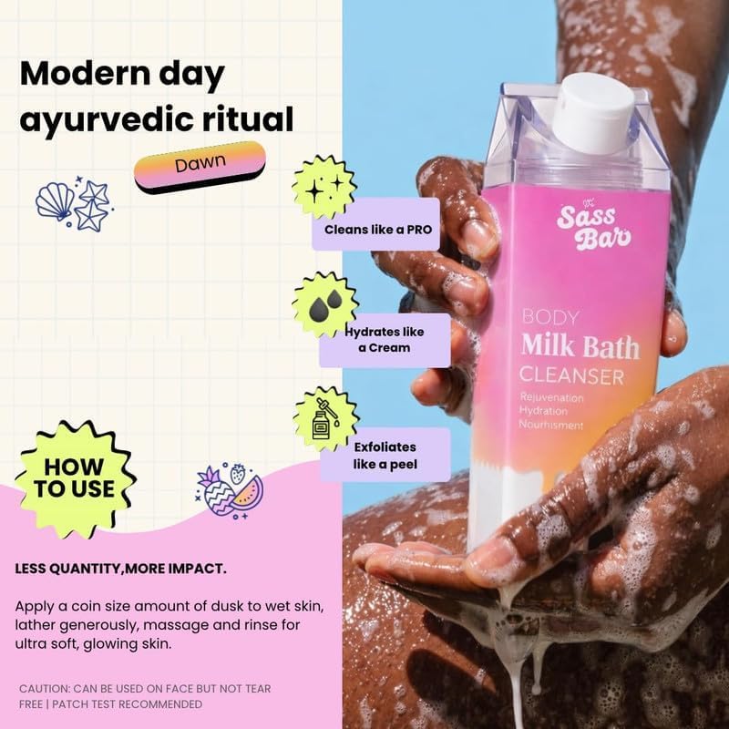 Image of Dawn Exfoliating Bodywash Cleanser for Men, 470ml| 2% LacticAcid, Centella Asiatica & 3 Vegan Milk|Paraben & SLS Free |Gentle Exfoliating Body Wash Shower Gel for Women|For Sensitive Skin