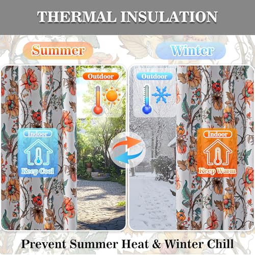 Image of MYSKY HOME Floral 95% Blackout Floor to Ceiling Curtains 102 inches Long for Dining Room Thermal Insulated Light Blocking Spring French Country Coquette Flower Drapes, 2 Pcs, 52 inch Wide, Greyish White
