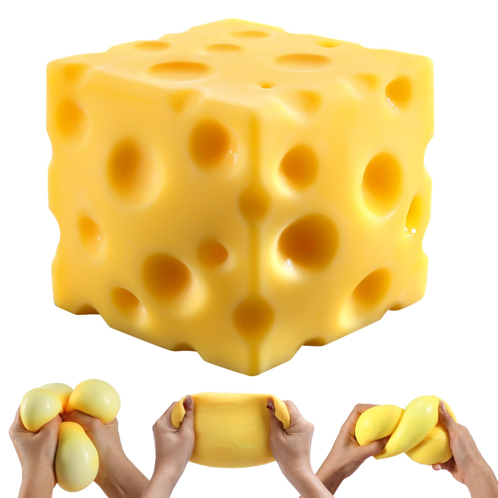 Big Cheese Squishy (10cm), Jumbo Squishy Cheese Block Stress Relief Fidget Toy,Large Size Viral Squeeze Toys for Holiday & Birthday Gifts (4 Inch)