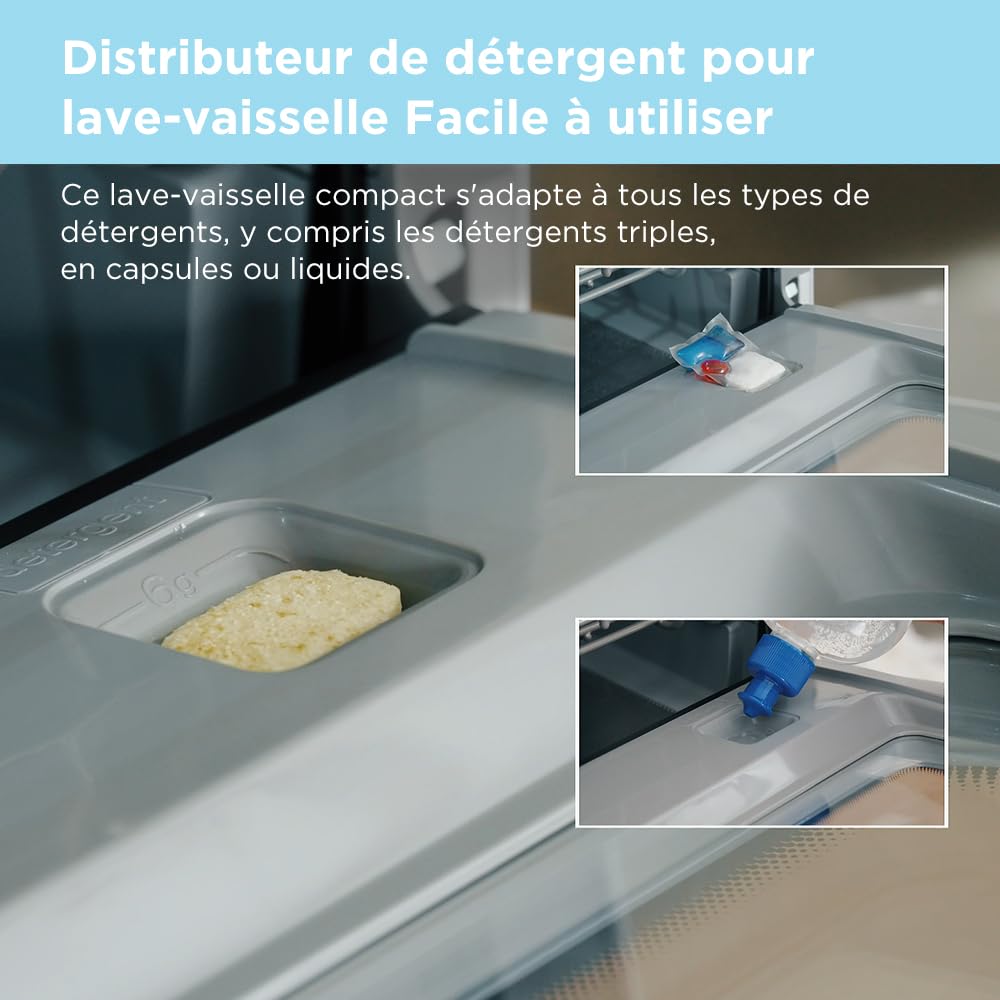 COMFEE' Lave-vaisselle de comptoir, mini lave-vaisselle de table, 6 programmes, lavage à la vapeur, sans plomberie, démarrage différé, blanc
