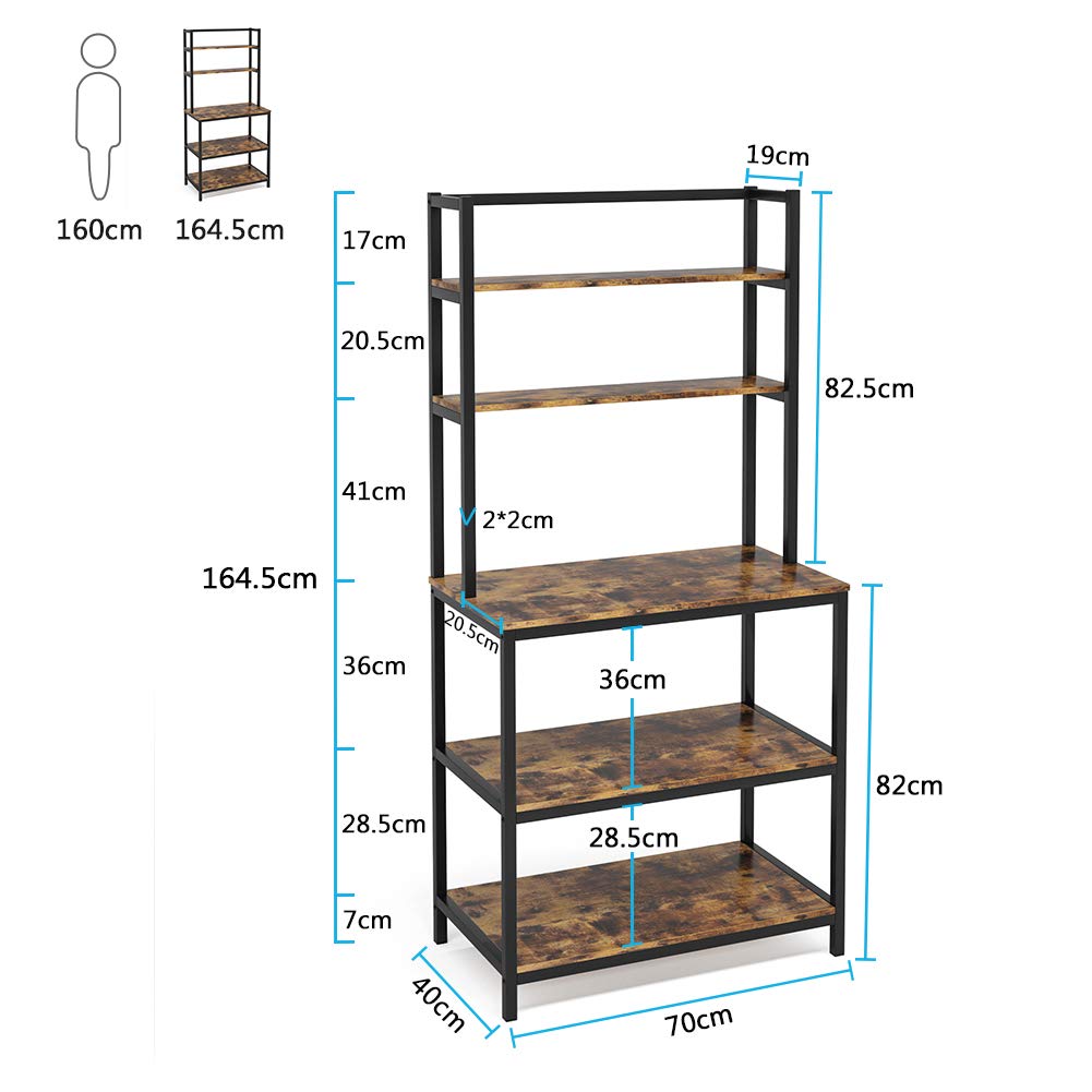 Tribesigns Cocina Baker's Rack Soporte para Horno microondas Especias Utensilios Cocina Estante de Almacenamiento Estante Independiente Organizador Industrial de 5 Niveles by