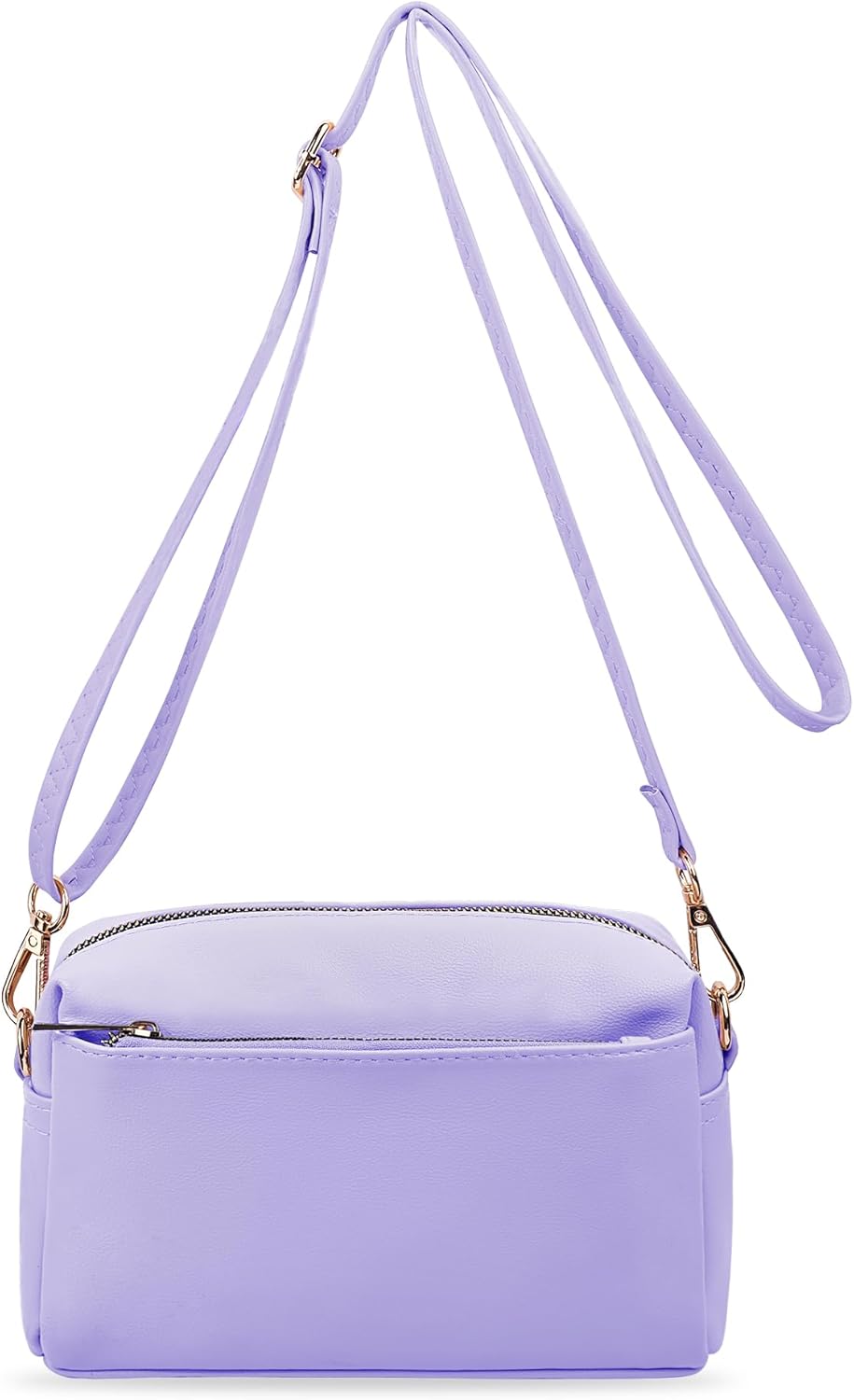 VOROLO Crossbody Bag Small Leather Triple Zip Crossbody Purse Shoulder Bag with Ajustable Strap for Women Lavender