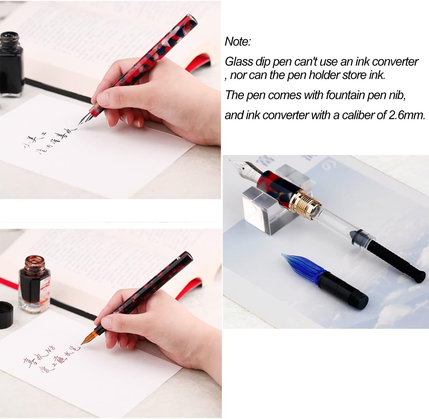 Resin Acrylic Multifunctional Dual-Purpose Pen Glass Dip Pen Fountain Pen Pocket-Size Travel Short Pen with 5 Types Replacement Pen Nib - Green