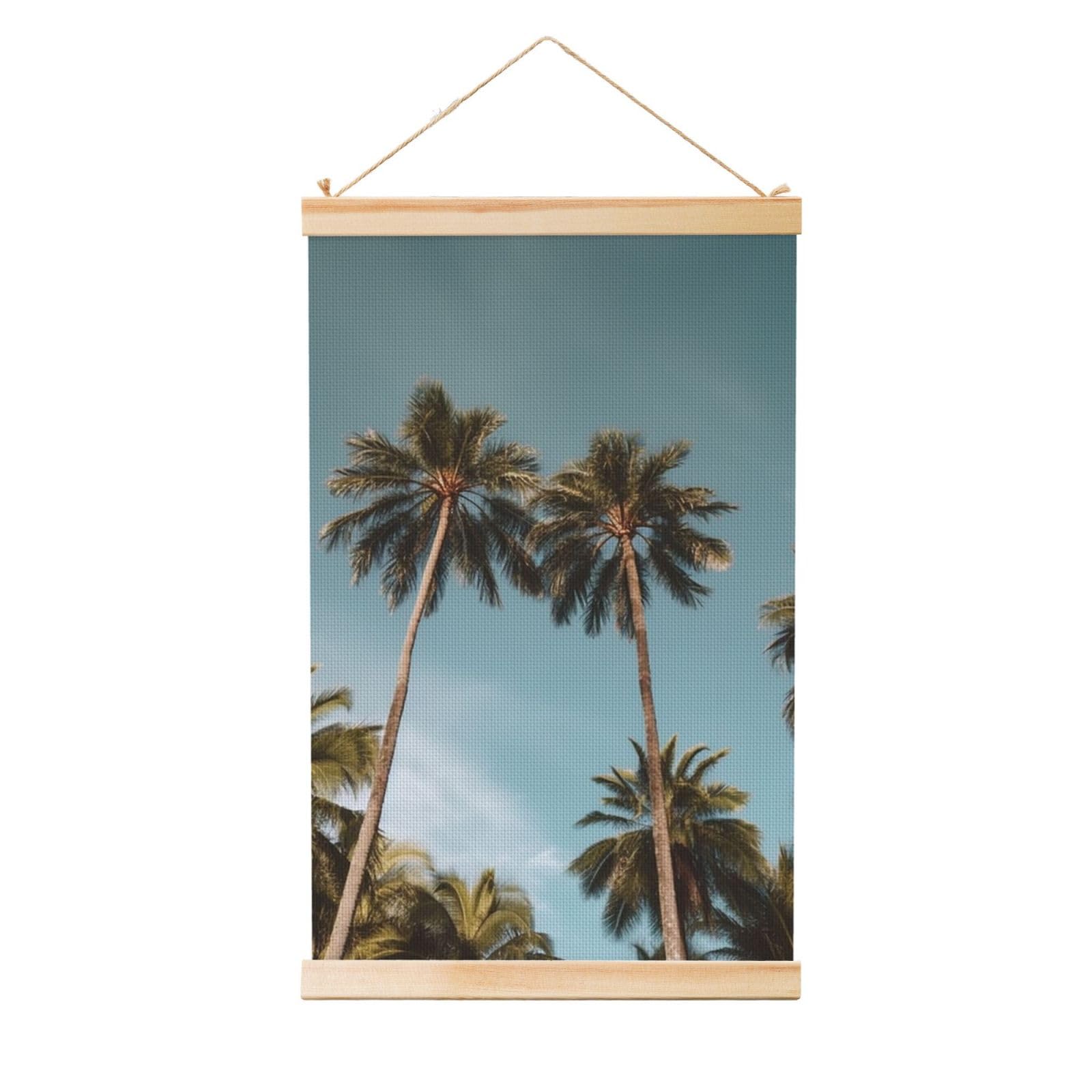Tall Tropical Palm Trees Posters Wooden Shaft Hanging Poster Canvas Prints Scroll Wall Art Painting Vintage Wall Banner Modern Artwork Decor for Home Decor Ready to Hang 16"x24"