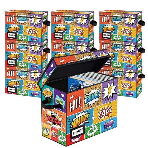 Image of 10 Pack Comic Book Storage Box, 15.8 inch X 7.8 inch X 11.8 inch, Heavy Duty Collapsible Holds 160-180 Comic Book Bin Container Holder Shelf(Cartoon Colorful)