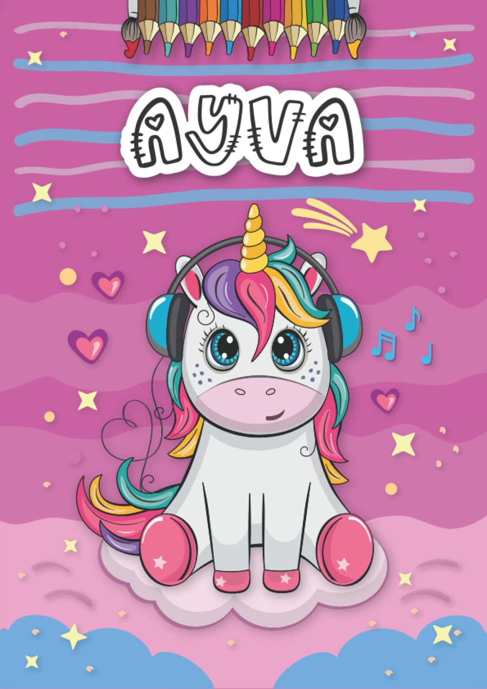 Independently published Ayva: Personalized Coloring Book for Ayva | Theme: Unicorn | Birthday gift for girl, daughter ... | Ages: 4-8 | 25 unicorn designs with name Ayva, Large size A4 (ca. 8.5 x 11 inches)