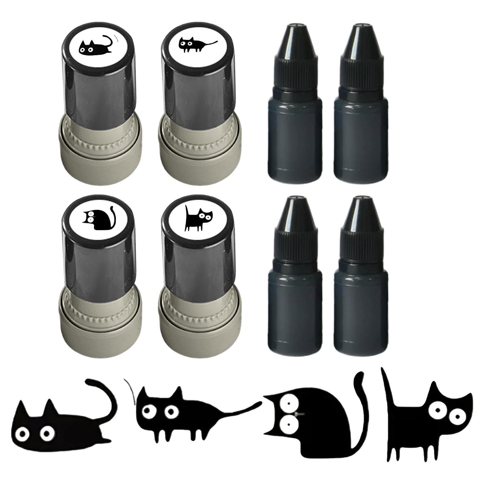 Cat Pattern Self Inking Stamps Set Funny Mini Kitten Decorative Stamps DIY Crafting Supplies for Scrapbooking Card Making Planner Diary Notebook Teacher Rewards and Cat Lovers (4PCS)
