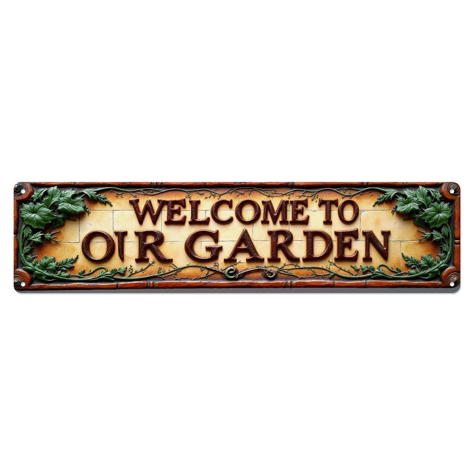 Welcome To Our Garden Sign Retro Metal Tin Sign, Vintage Decor Art Poster for Bar, Home, Man Cave, Kitchen, Laundry Room Gift 4x16Inch