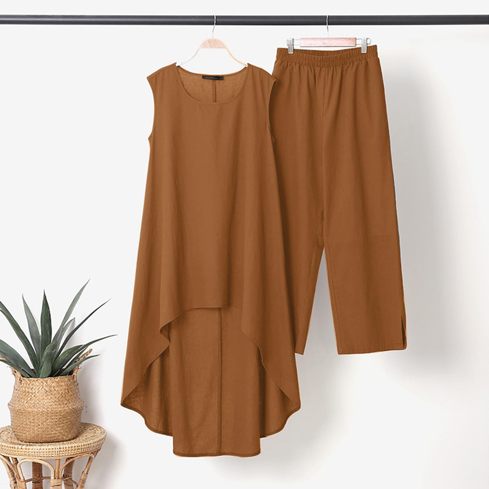 Dawwoti Pantalon Asymétrique Sans Manches Décontracté pour Femmes Pantalons En 2 Pièces En Vrac Se