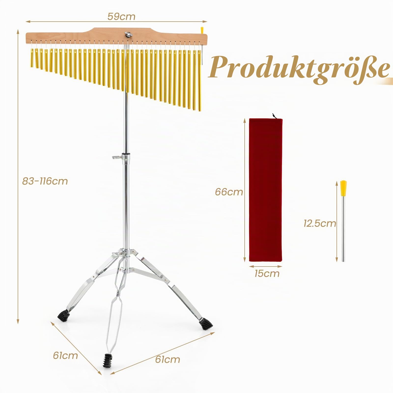KOMFOTTEU 36 Töne Chime, Glockenspieler klappbarer mit verstellbarer Ständer & Tragetasche, Percussion Chimes mit Stab, Schlaginstrument Klangspiele für Anfänger