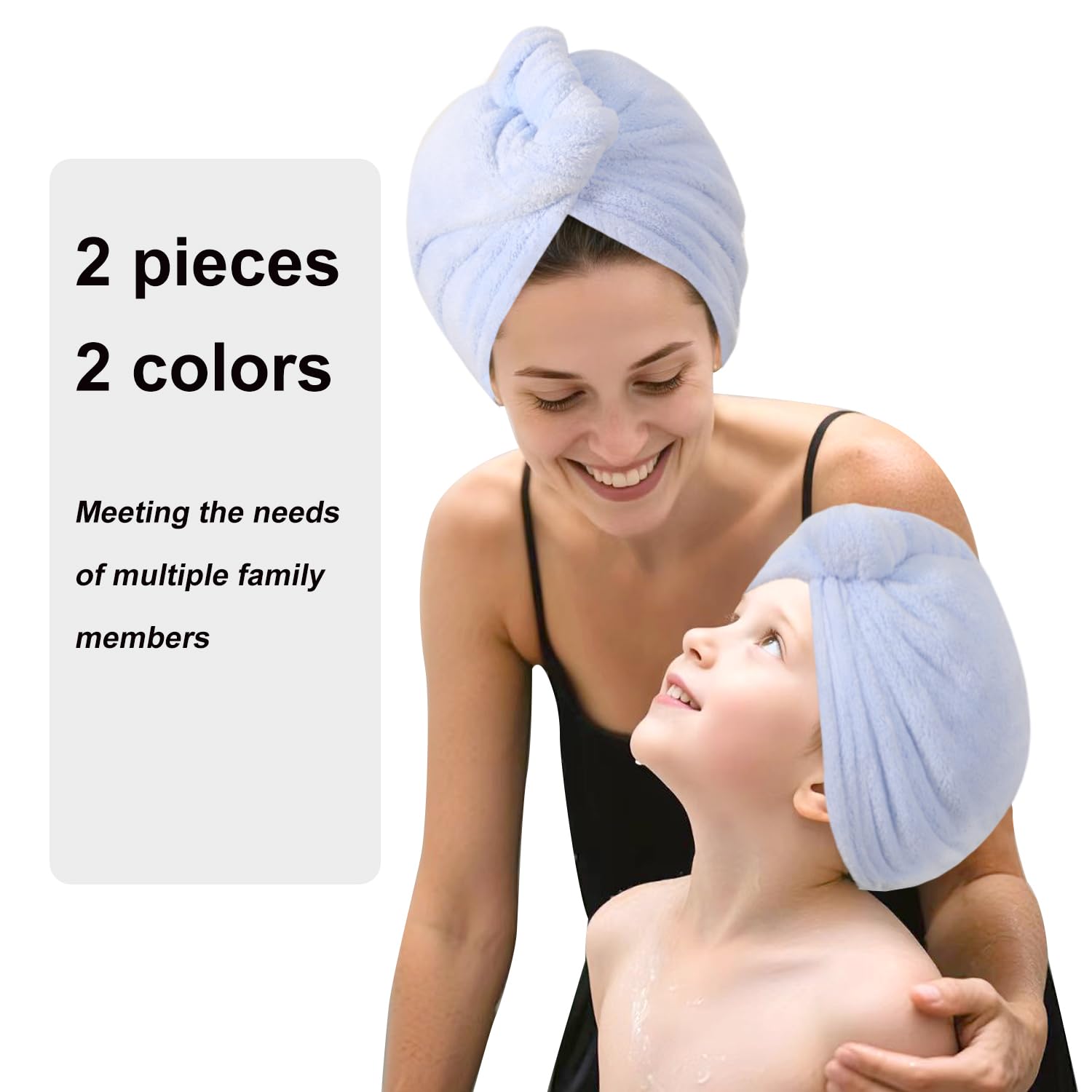 Mikrofaser-Handtuch, Haarturbane für nasses Haar, zum Trocknen von Haaren für Frauen, Blau, 2 Packungen