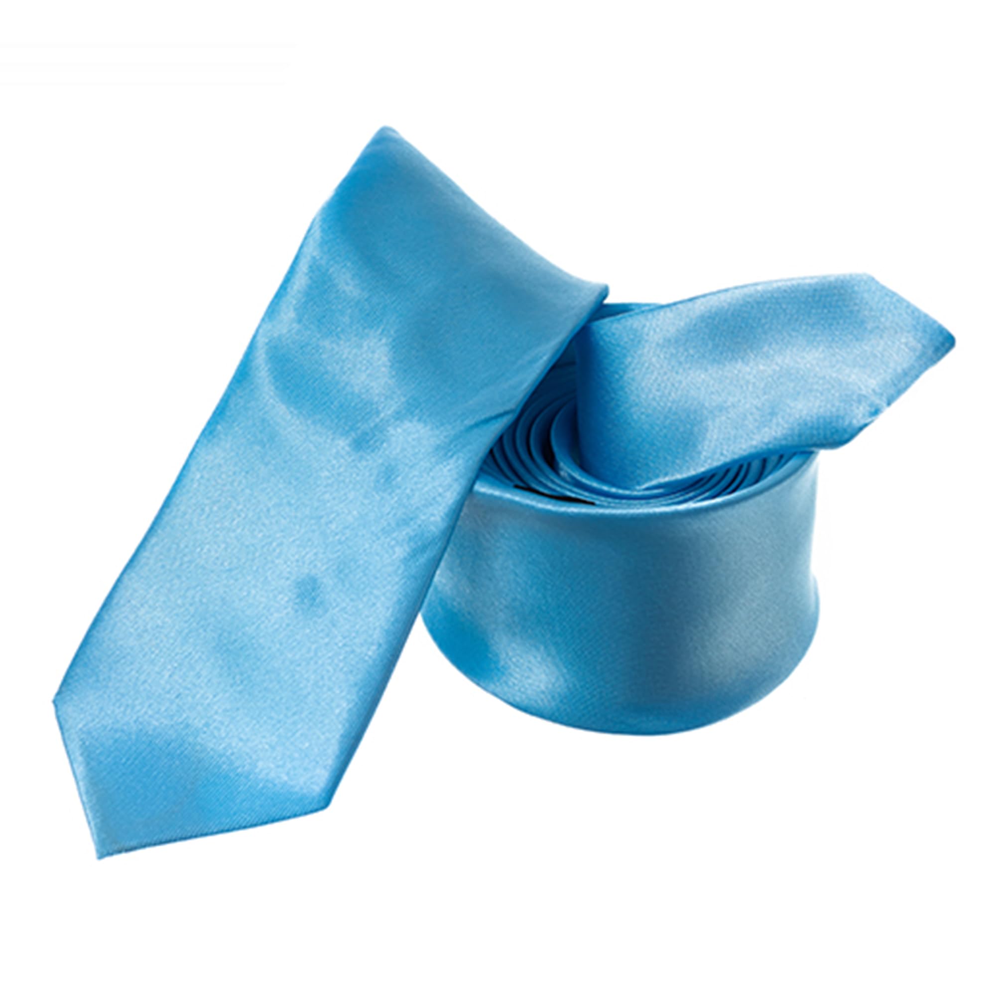 WedDecor Aqua Blue Slim Tie for Men, Plain Satin Polyester Necktie, 5cm Wide Solid Colour Tie for Business, Wedding, Funeral, Office, Party & Formal Wear