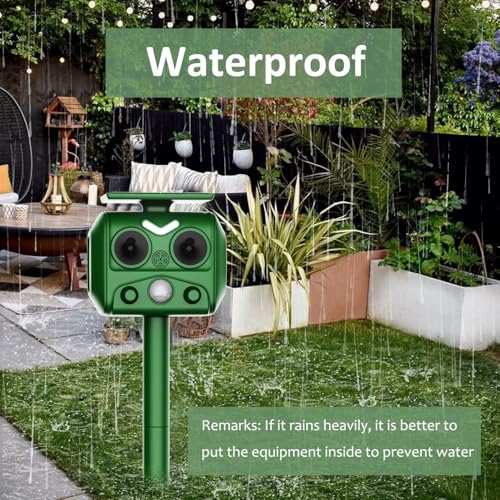 WUGEIN Ultraschall Tiervertreiber Solar,Marderschreck mit LED-Blitz,durch Ultraschall und Alarm gegen Katzen,Tauben,Waschbären,Hunde,Marder,Katzenschreck Solar,Frequenz 13-45kHz Reichweite bis zu 10 m