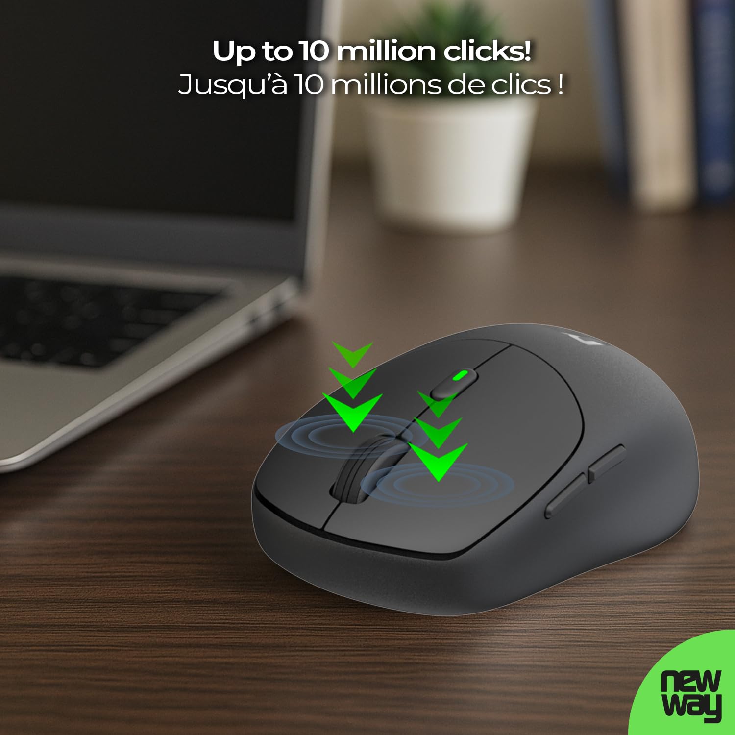 NEWWAY NKMP252 Clavier Souris sans Fil 2.4 GHz AI Copilot – AZERTY Français – Frappe Silencieuse, 14 Touches Multimédias, Souris Légère 6 Boutons, Tapis de Souris Inclus, Longue Autonomie (Noir)