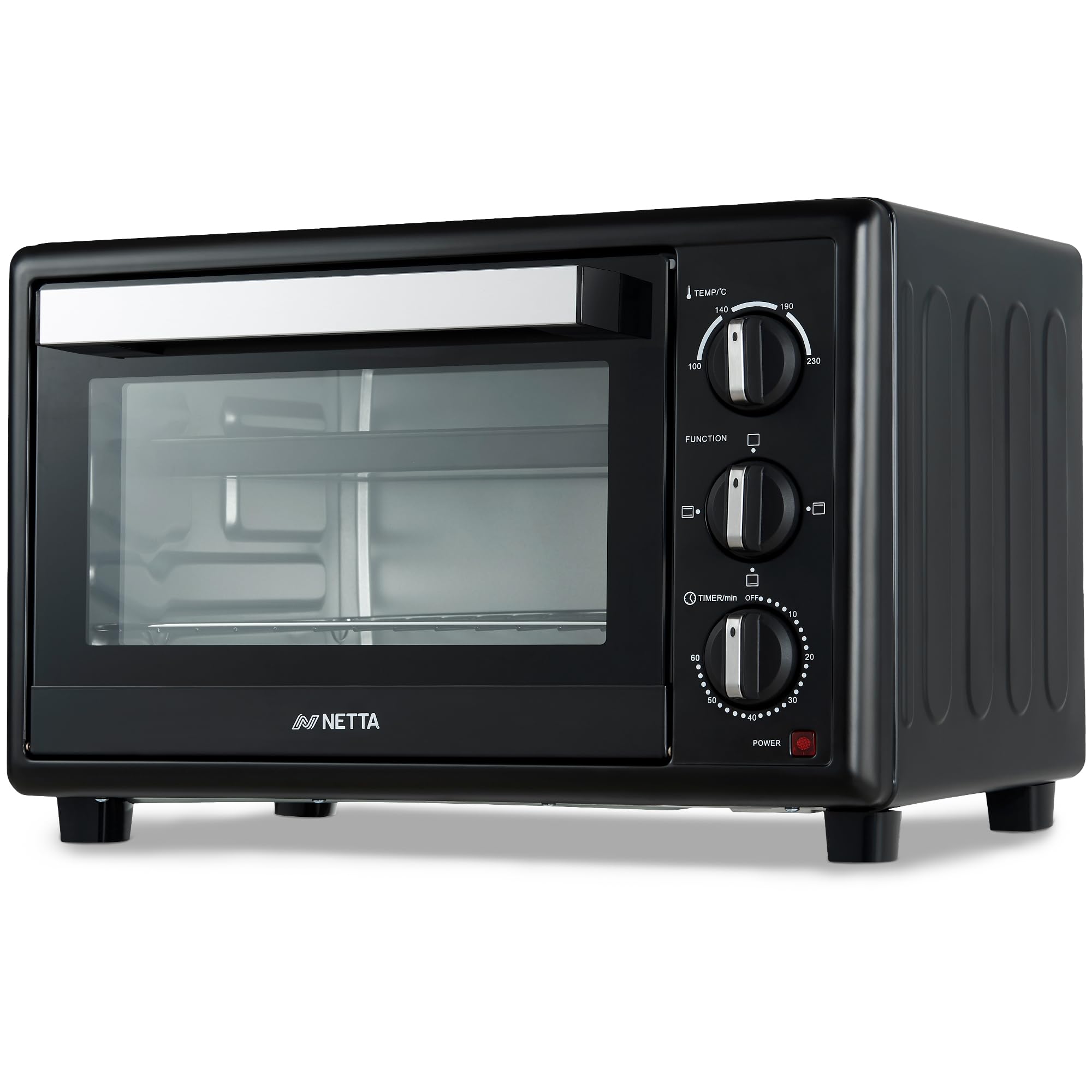 NETTA 30L Mini Oven & Electric Grill - Large Portable Table Top Cooker with 60-Minute Timer & Adjustable Temperature - 1500W Countertop Oven with Baking Tray & Rack - Compact Electric Oven - Black