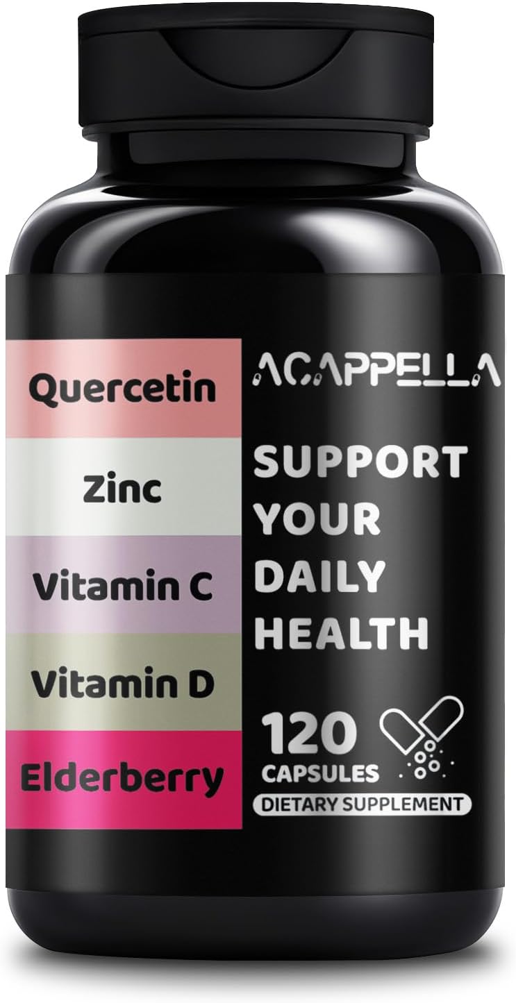 ACAPPELLA Elderberry Capsules with Zinc Vitamin C Capsules Vitamin D Elderberry Supplement - 120 Count