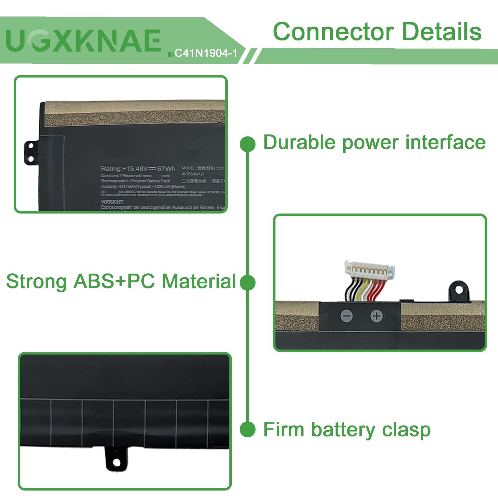 Batterie Pour Asus ZenBook - 15,48V 67Wh - Modèle C41N1904 - Compatible UX325EA UX425EA Etc.