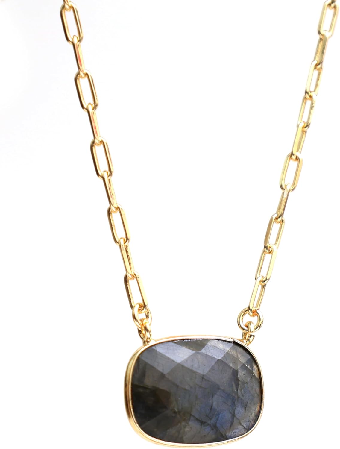 Gempires Cushion Cut Pendant Necklace With 18 Inch Paper Clip Chain Hypoallergenic 14k Gold Plating, Gift for s - Image 6