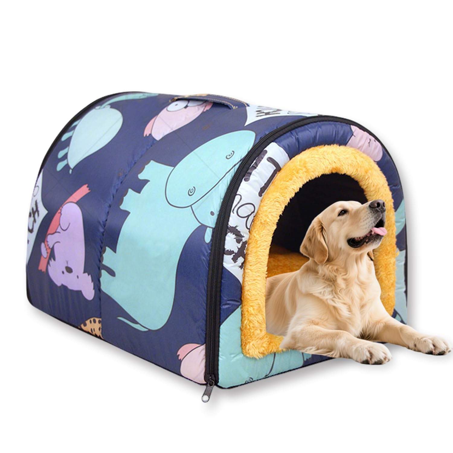 Large Dog Bed House 2-in-1 Calming Pet Cave Waterproof,Luxury Dogs House Bed Removable Soft Cushion,Non-Slip Base Outdoor Dogs Bed for Cat Dog Rabbit (60x42x40cm,H)