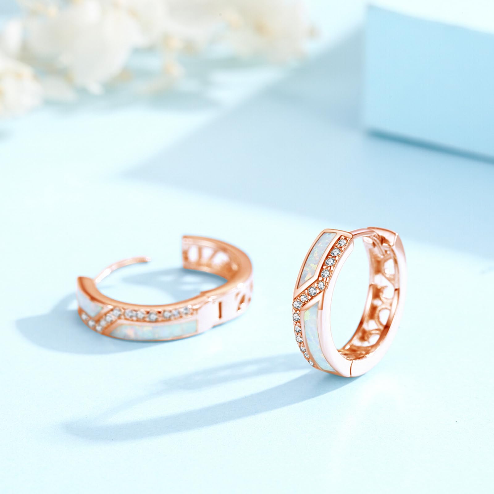 Orecchini da donna in argento sterling 925, con opale, piccoli orecchini a cerchio in argento, con zircone, opale, idea regalo per donne, mogli, ragazze, 15 mm