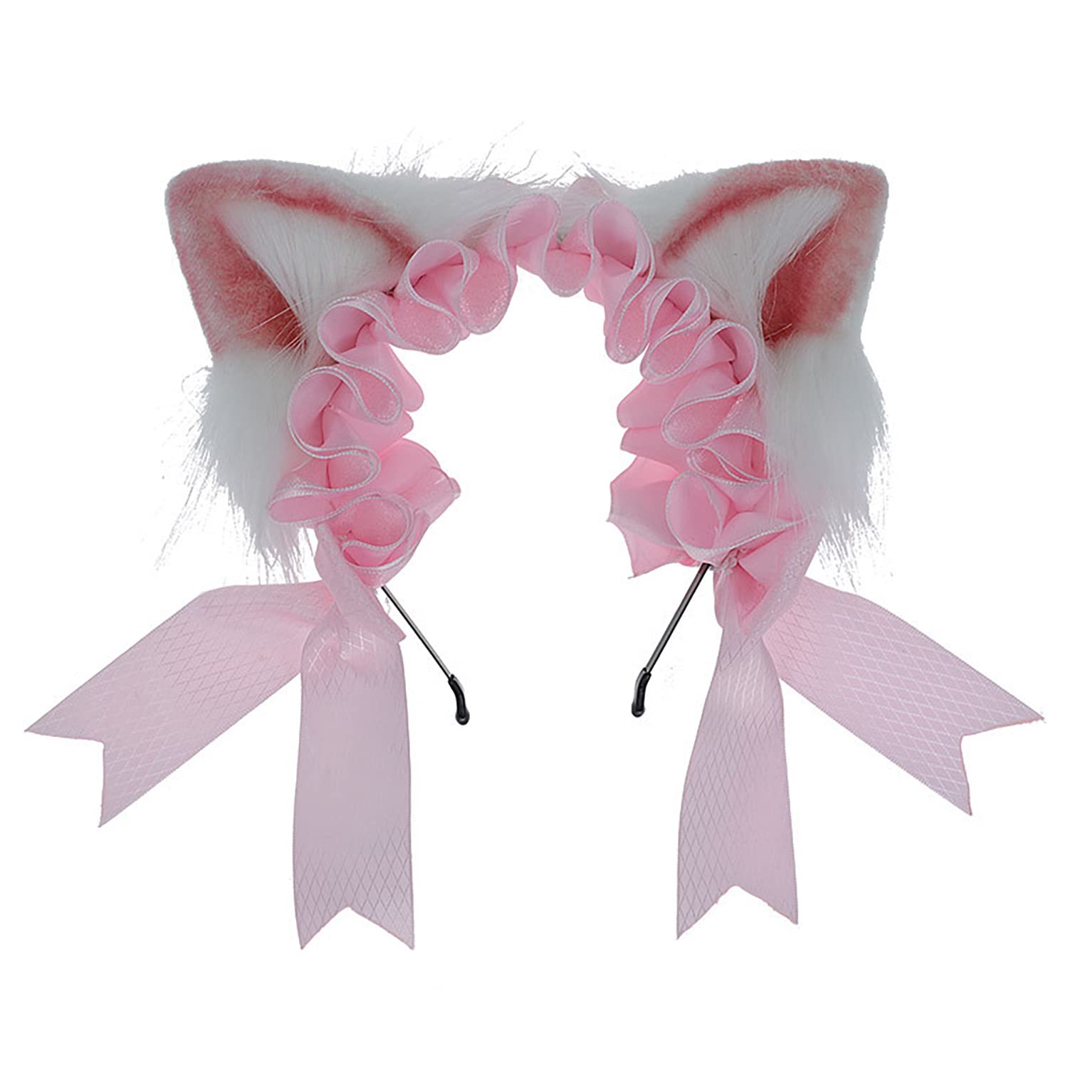 Faylay Women Furry Cat Ear Animal Ears Headband Ribbon Decor