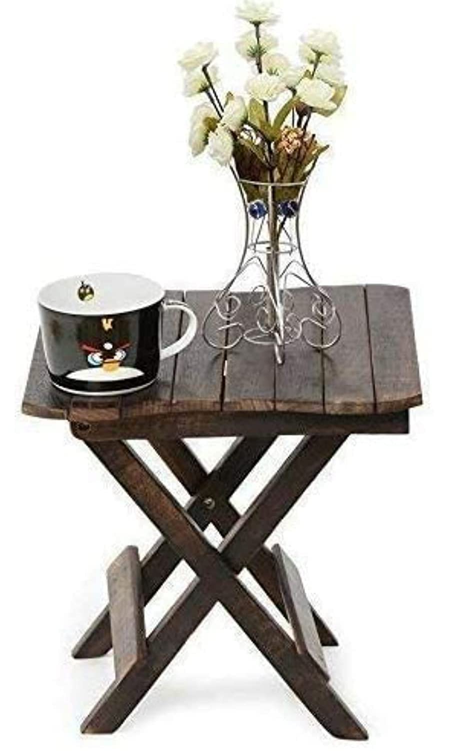 Wooden Square Stool Wooden Folding Square Shape Stool for Living Room, Bedroom with Antique Matt Finish