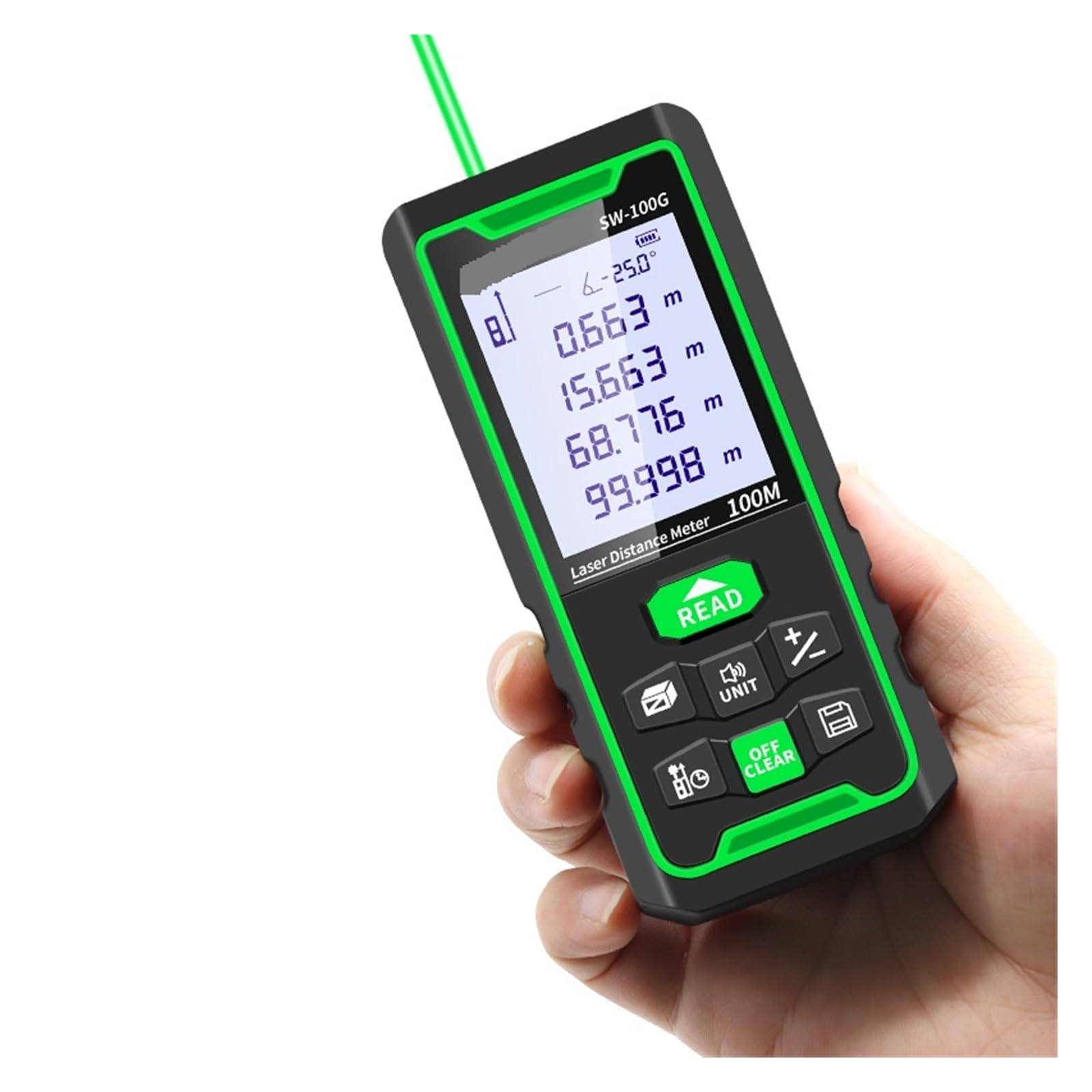 Telémetro láser 120m 100m 70m 50m Medidor de Distancia láser Ruleta electrónica Digital Rang Finder Trena Tape Lazer Measure Alta precisión(SW-100G 100M)