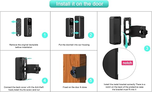 Miniatura 8 de Soporte antirrobo para timbre de puerta, soporte de montaje sin taladro para timbre de video Blink no bloquea el sensor del timbre, fácil de