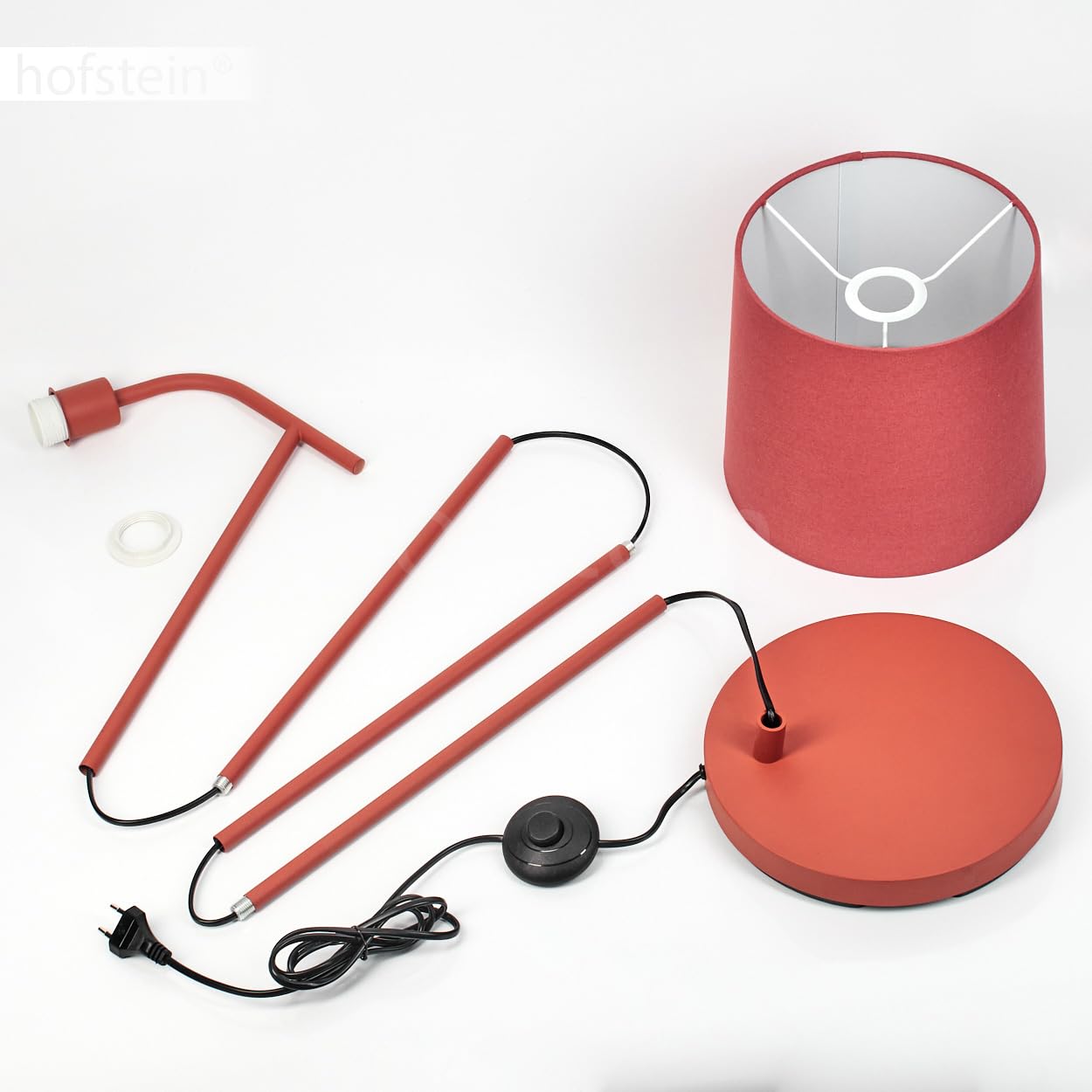 Stehleuchte Palmeiros, Stehlampe aus Metall/Stoff in Rot/Weiß, Leuchte im Retro/Vintage-Design mit rundem Schirm (Ø 25 cm) u. Fußschalter, Höhe 160 cm, 1 x E27, ohne Leuchtmittel
