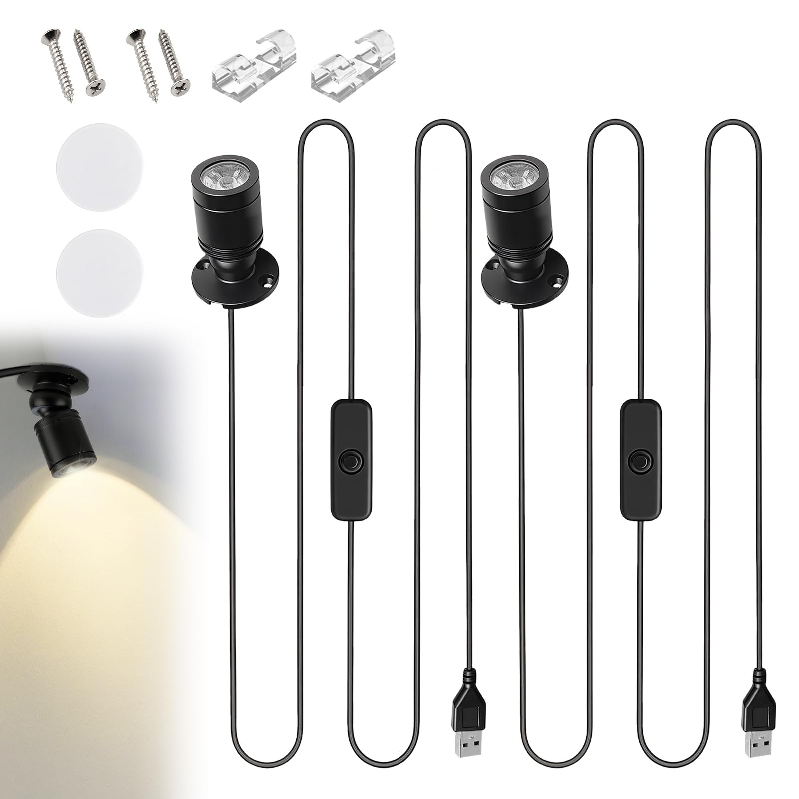 AMFUN 2PCS LED Mini Spot Lights, 5V 1W Jewelry Cabinet Lamp