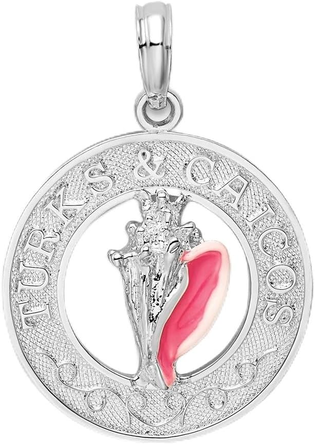 FJC Finejewelers Sterling Silver Rhodium Plated Enameled Turks Caicos with Shell Charm 25 x 18 mm