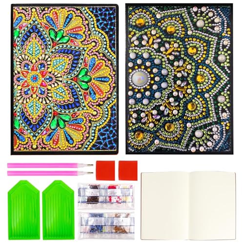 Mecmbj diamond painting bambina, giochi bambina 8 anni femmina, 2 pezzi quaderno A5 con pittura a diamante art, regalo per ragazze 6-12 anni, quaderno Mandala per scuola, ufficio (giallo)