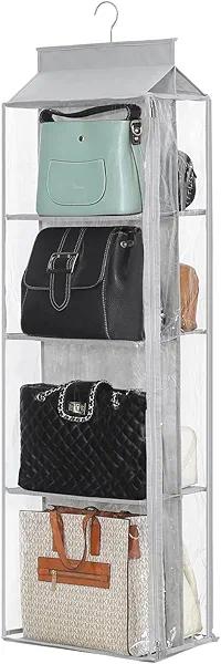 Remittur 8 Grids in 1 Pack Hanging Purse Handbag Organizer with Double Zippers, Visible Purse Organizer for Closet, Fully Enclosed Handbag Storage Holder, Hanging Closet Organizer for Bags