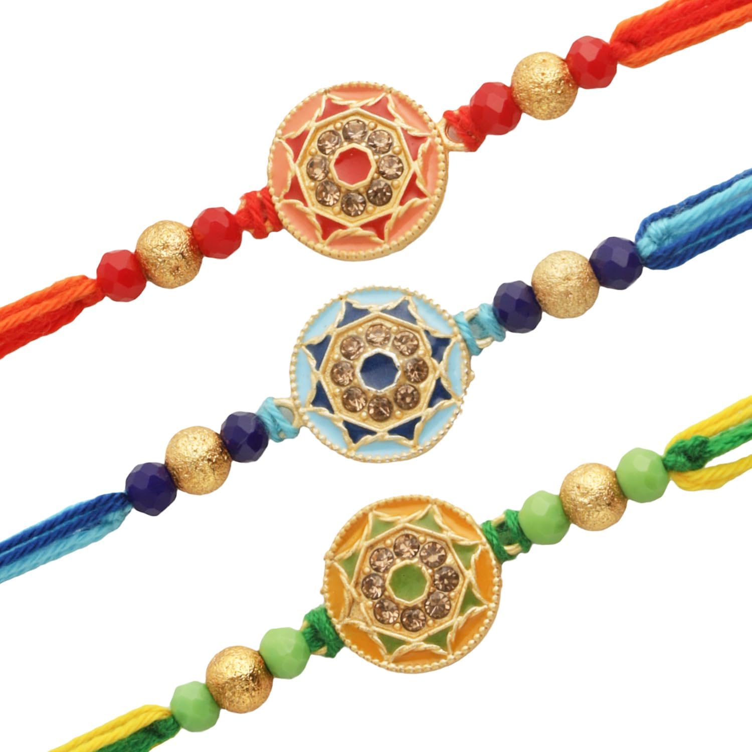 TIED RIBBONSRakhi for Brother (Set of 3) | Mini Greeting Card | Roli Chawal Packet - Raksha bandhan Rakhi Bracelet for Brother Rakhi for Bhaiya
