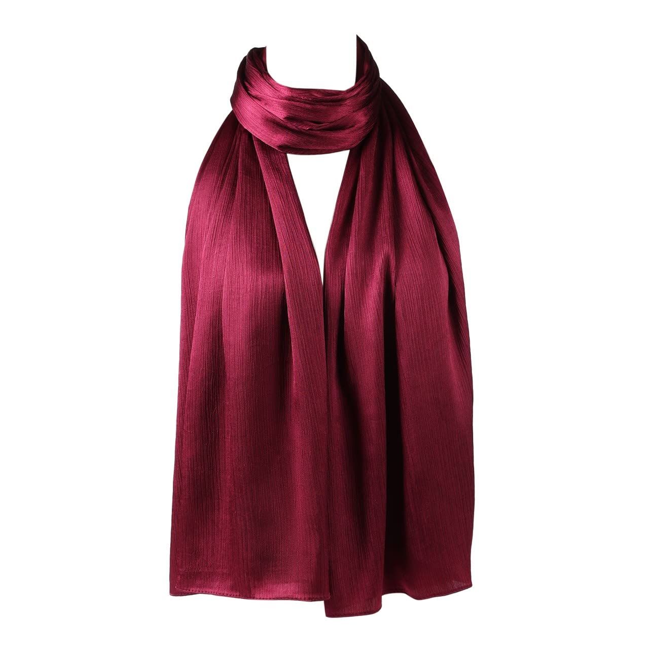 London Scarfs Satin Silk Shawls Muslim Solid Color Hijab Crinkled Scarf Women's Wraps Turban (Maroon)