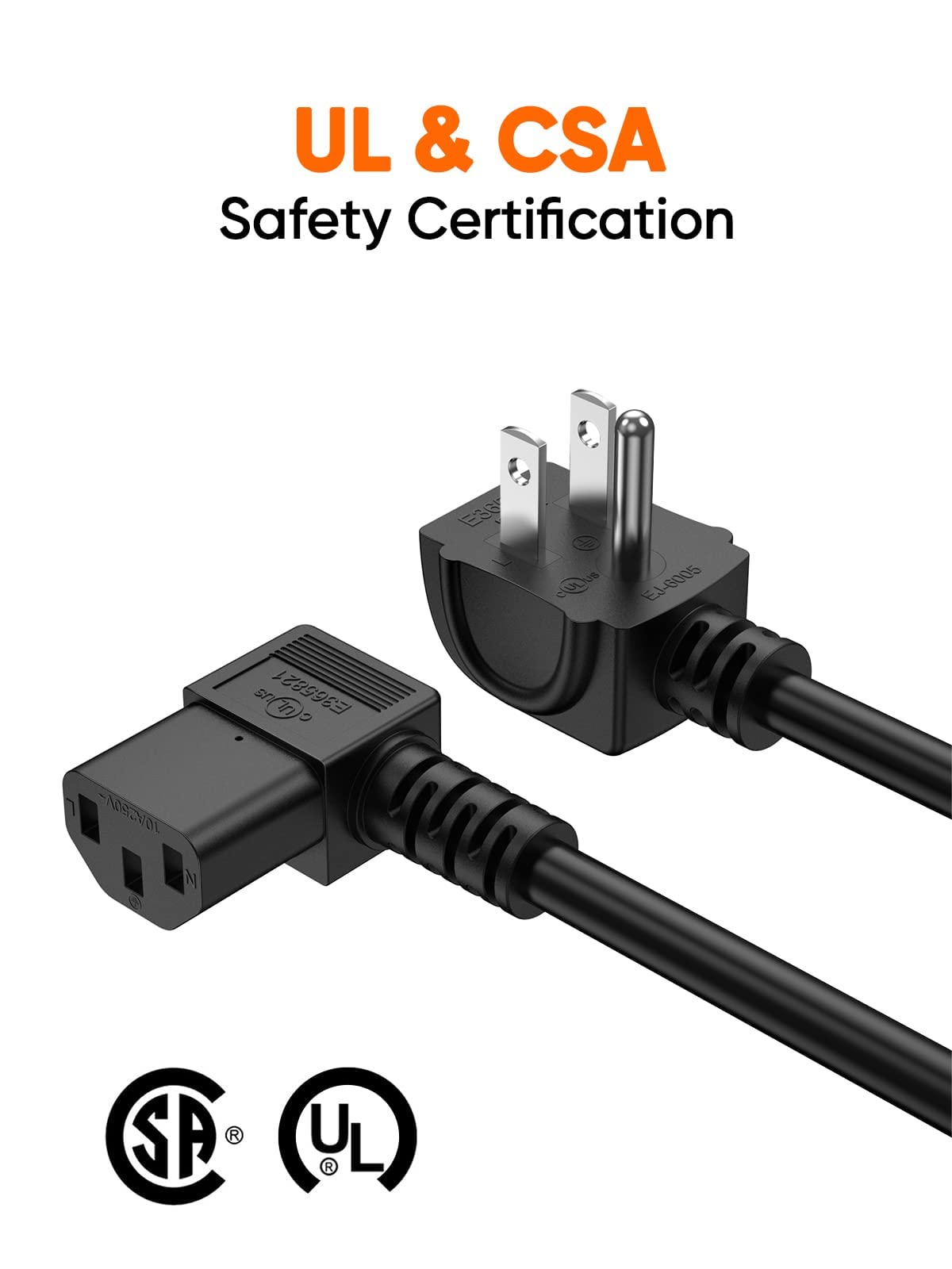 3ft 18 AWG White 18/3 Universal Power Cord C13 To NEMA 5-15P 10A 125V 3 Prong Extension Power Cord