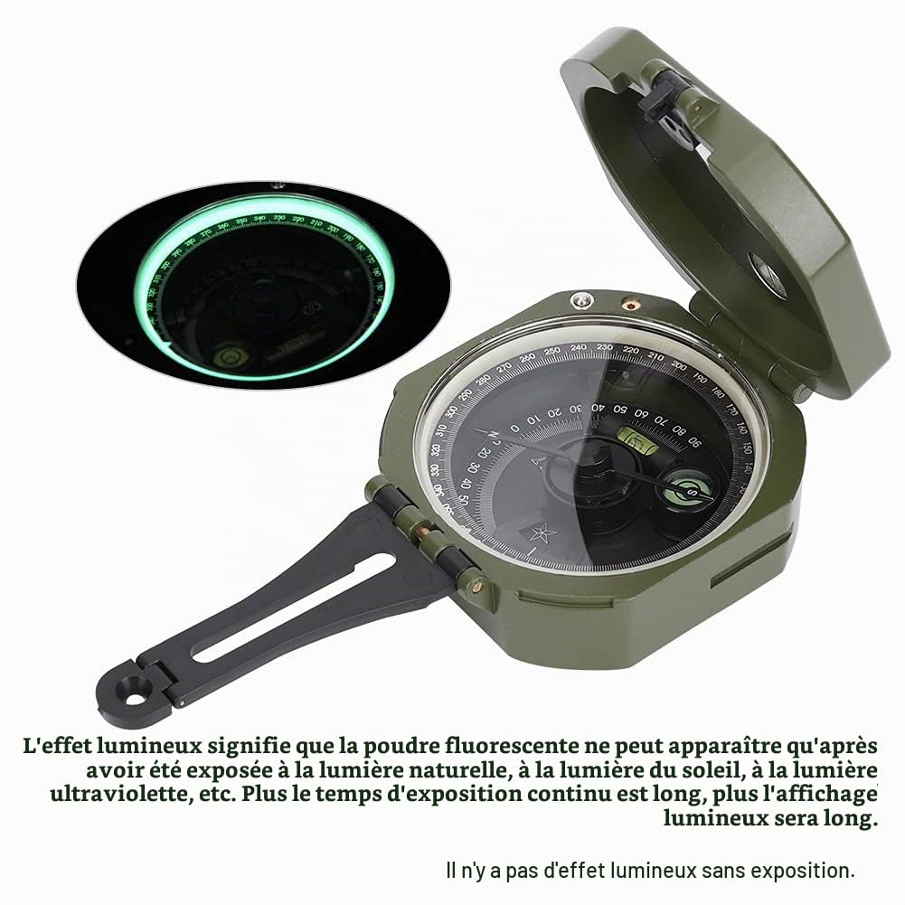 Boussole Géologique Professionnelle extérieure Haute précision Boussole Fluorescente étanche Boussole de Survie multifonctionnelle pour randonnée Camping et Navigation de Exploration Géologique