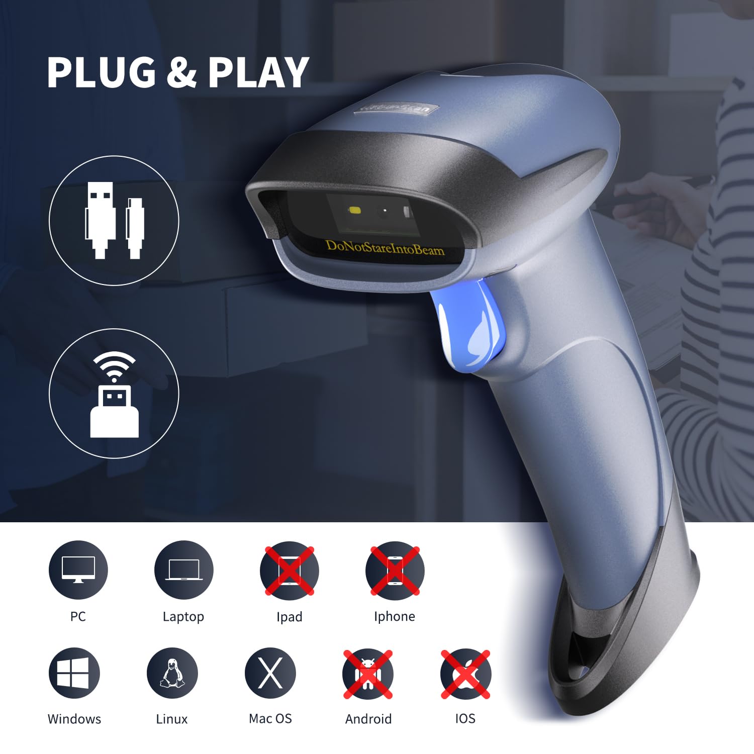 NetumScan Scanner di codici a barre QR 1D 2D 2.4G Wireless USB Wired Lettore di codici a barre Scansione DataMatrix Compatibile con Computer Laptop Windows OS PC per Magazzini Supermercato M8