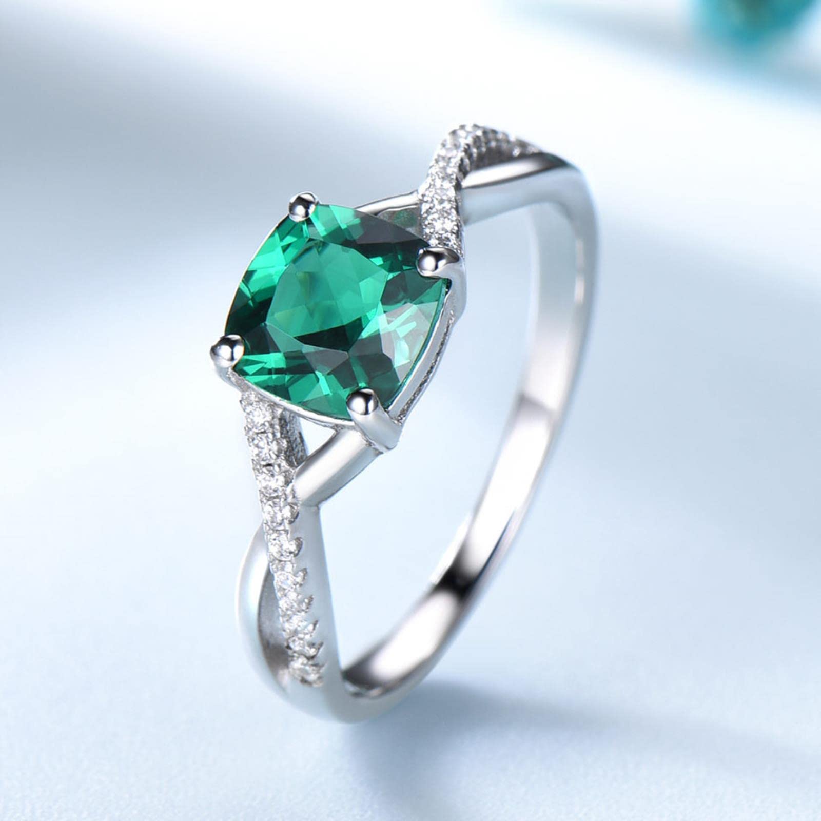 Eleganti Collane in Argento Sterling 925, Anelli, Orecchini, Quadrato, Creato, Regalo di Nozze di Smeraldo per Le Donne, Set di Gioielli Raffinati